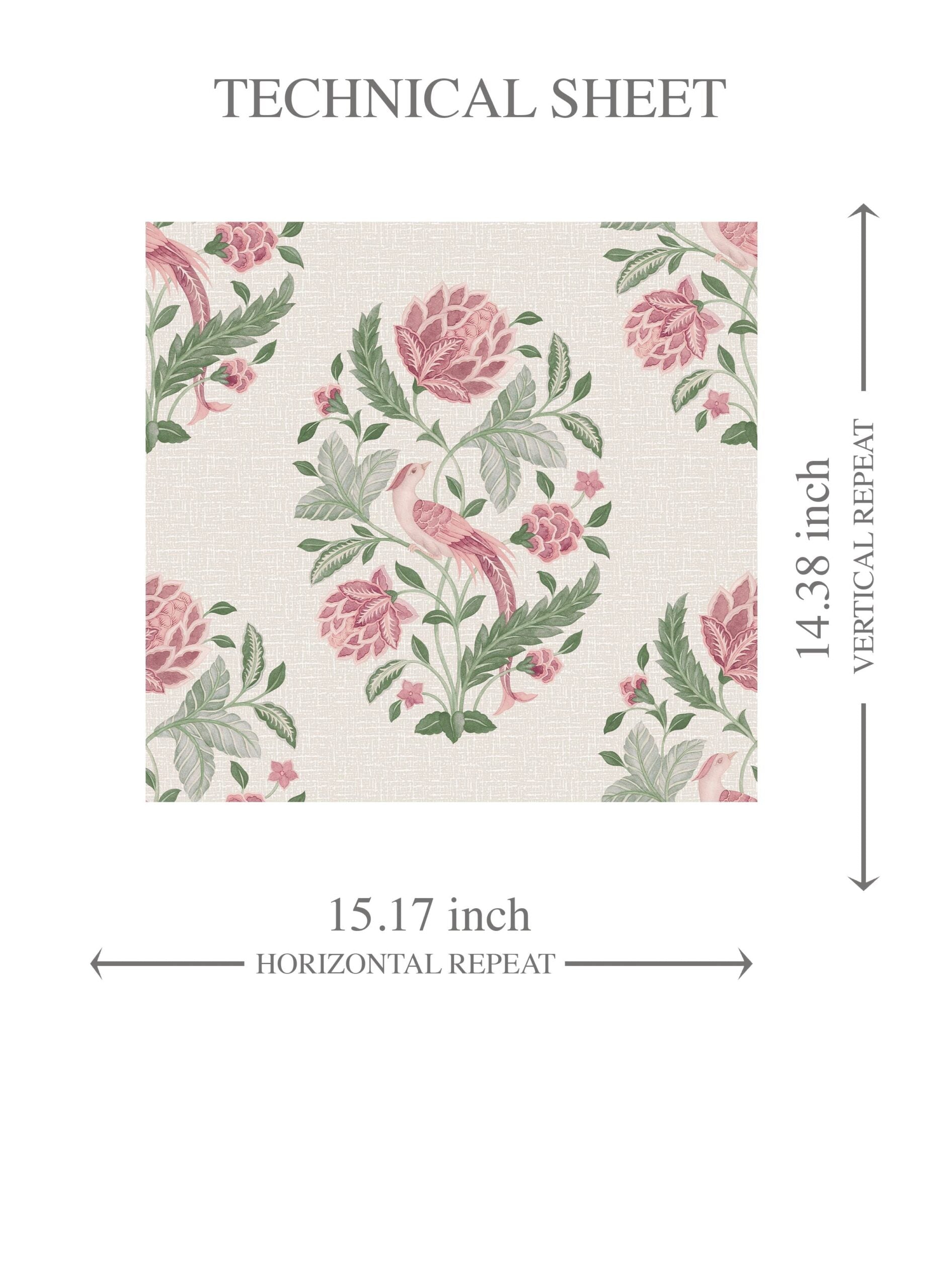 Birds/ Floral Block Print Kids Room Wallpaper Sample (Pink/ Green)