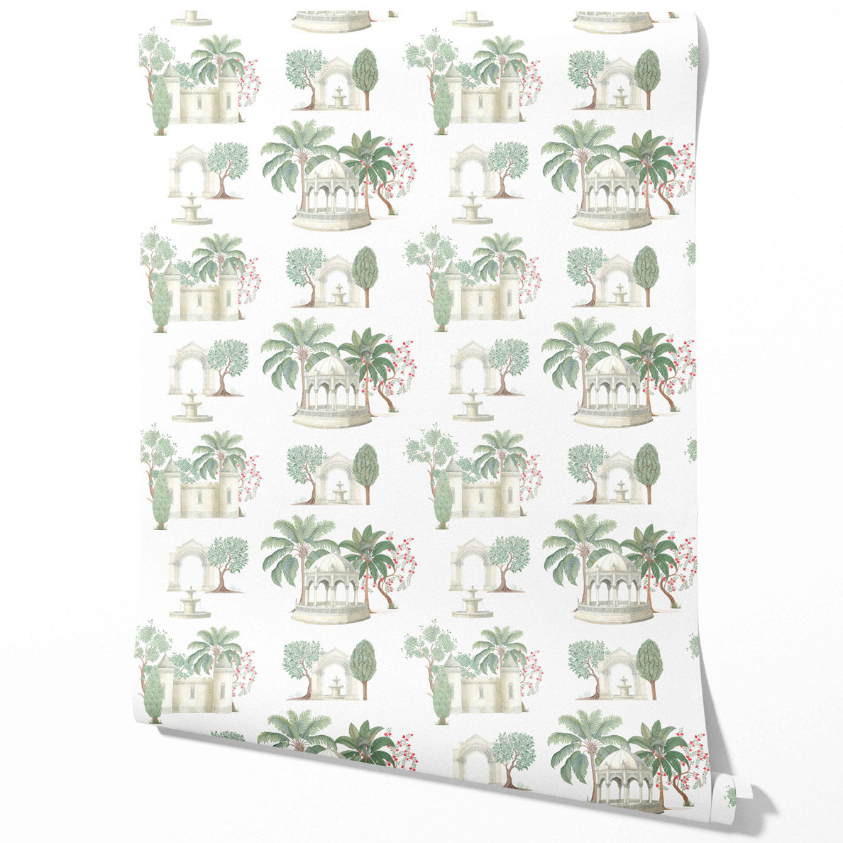 Floral Botanical Patterned Traditional Wallpaper Sample (Pink/ Red/ Green/ White)