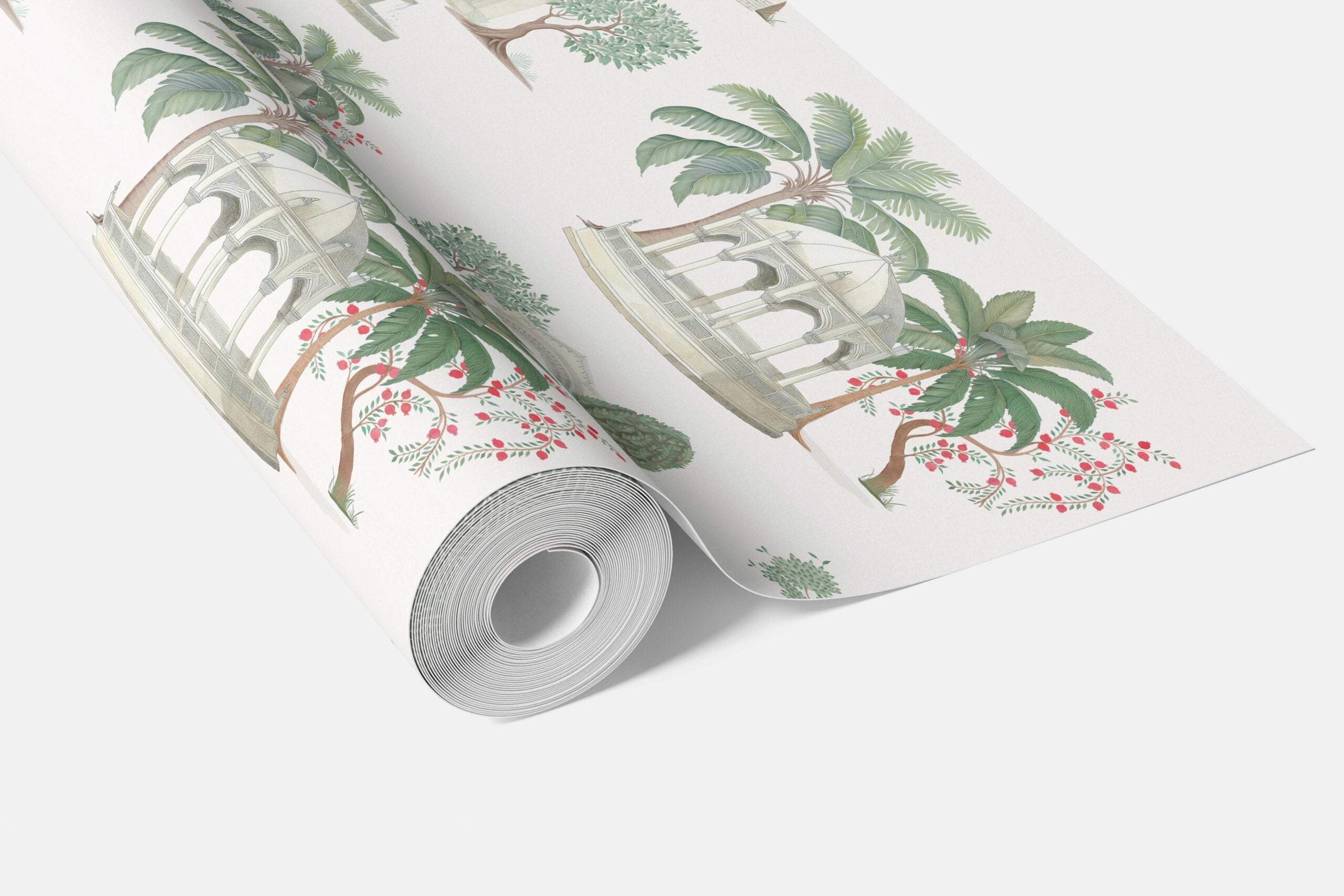 Floral Botanical Patterned Bathroom Wallpaper Sample (Pink/ Red/ Green/ White)