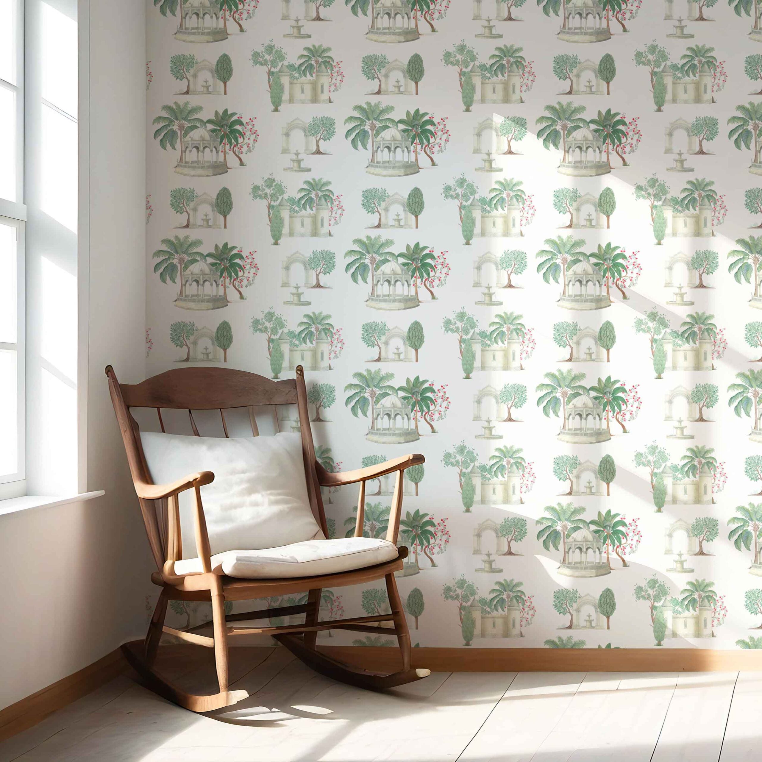 Floral Botanical Patterned Nursery Wallpaper Sample (Pink/ Red/ Green/ White)