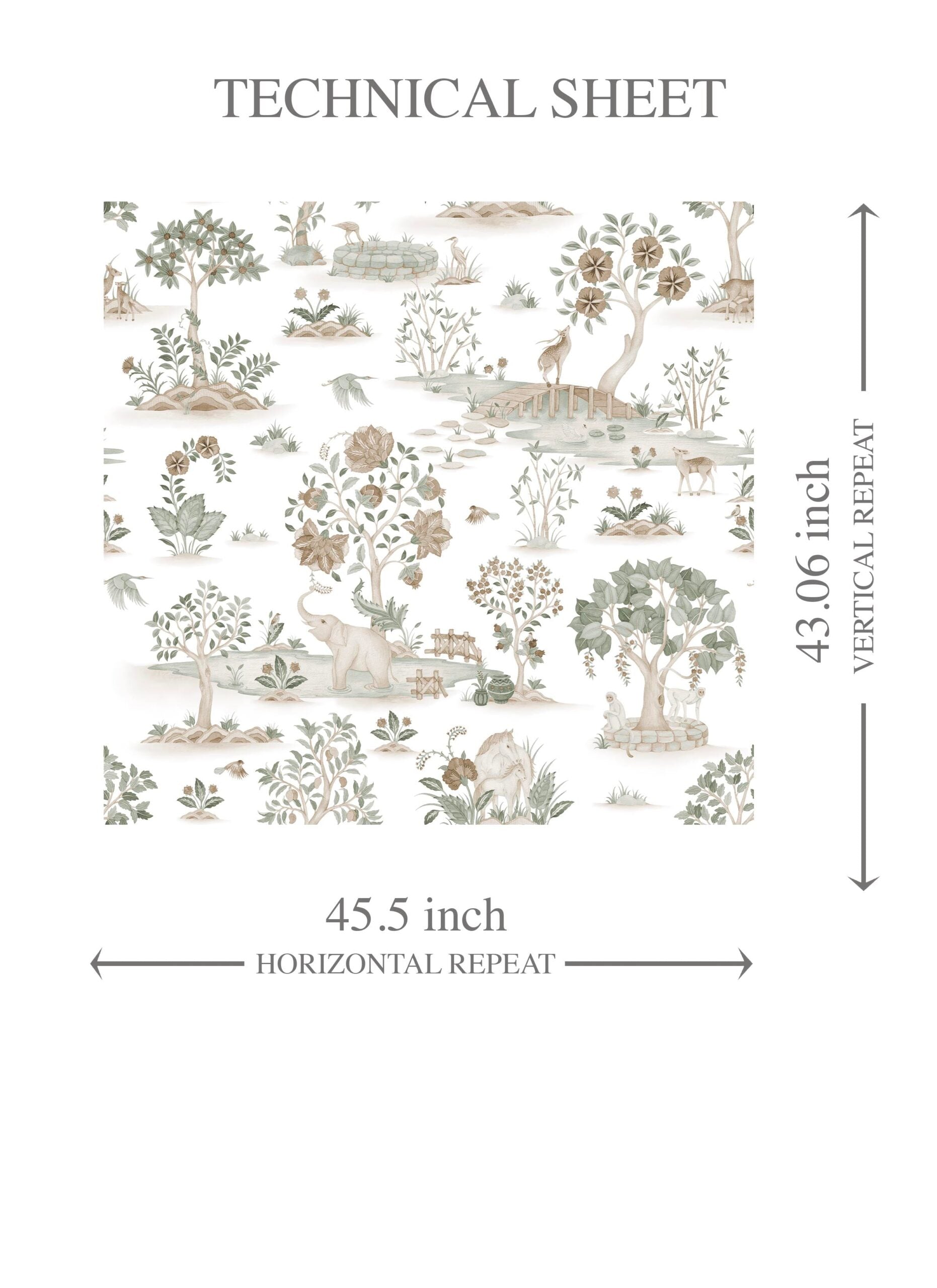 Modern Floral Botanical/ Nature Print Kids Room Wallpaper Sample (White/ Beige/ Green/ Brown/ Gray)