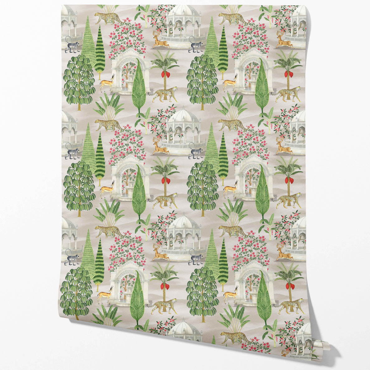 Vintage Heritage/ Ethnic Chinoiserie Kitchen Wallpaper Sample (White/ Green/ Pink/ Tan/ Red)