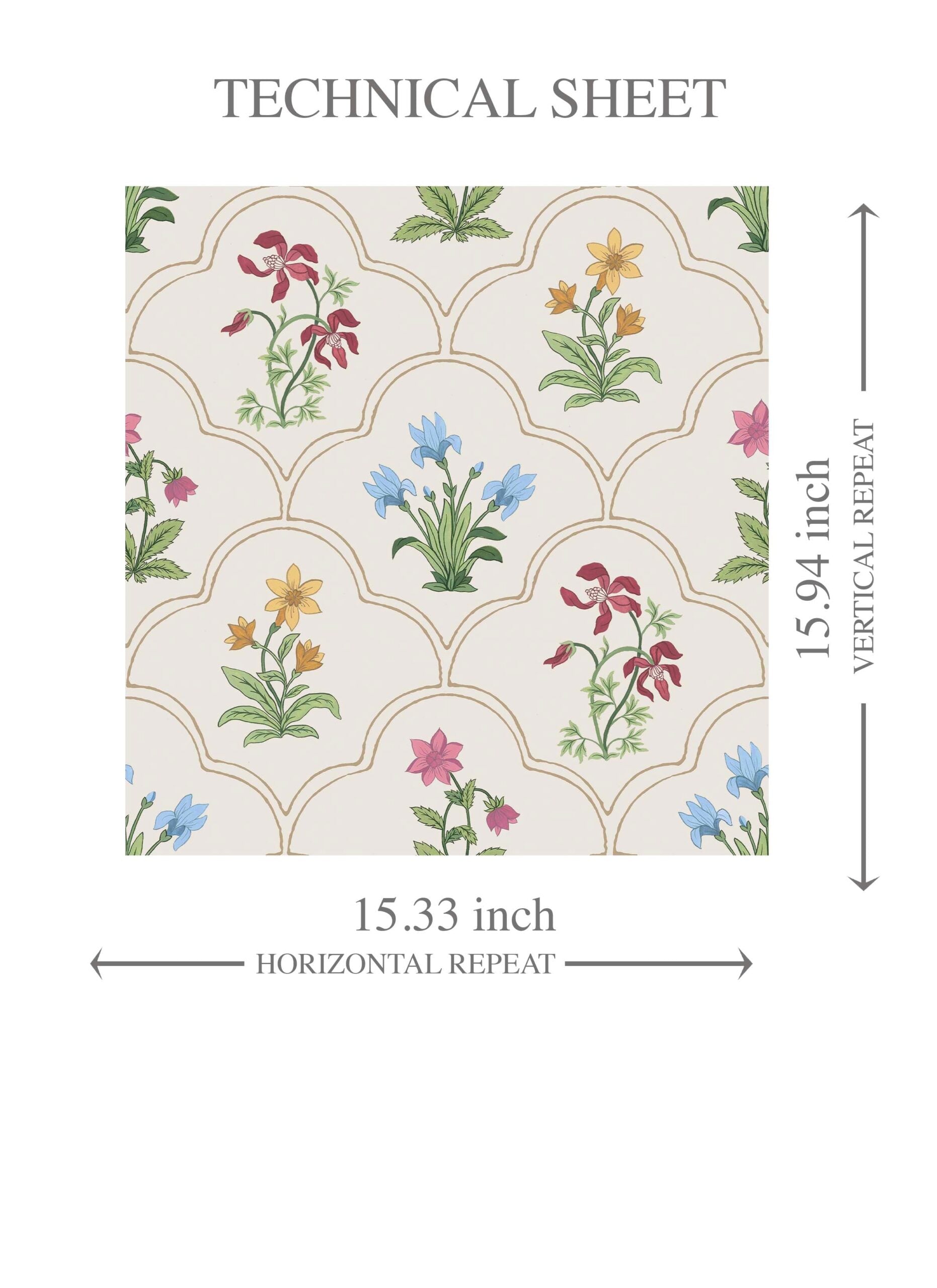 Vintage-Inspired Floral Block Print Kids Room Wallpaper Sample (White/ Beige/ Pink/ Green/ Red/ Yellow/ Blue)