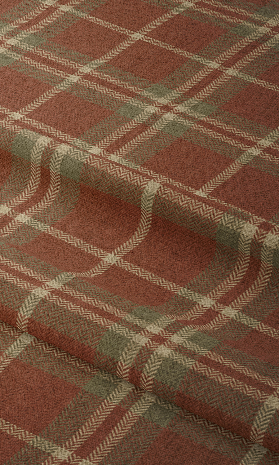 Check Print Fabric Material By the Yard (Brick Red/ Green)