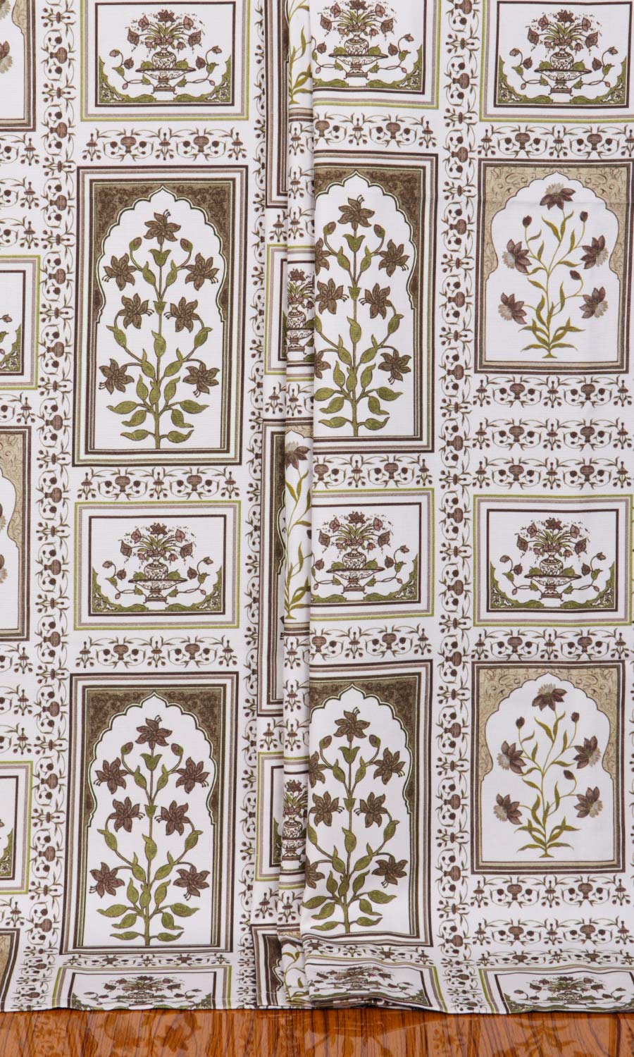 Floral Cotton Window Treatments Fabric Sample (Brown/ Green)