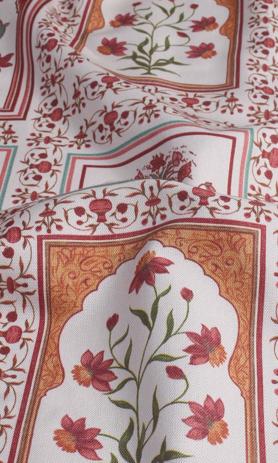 Floral Cotton Home Textile Fabric Material Sample (Red/ Orange)