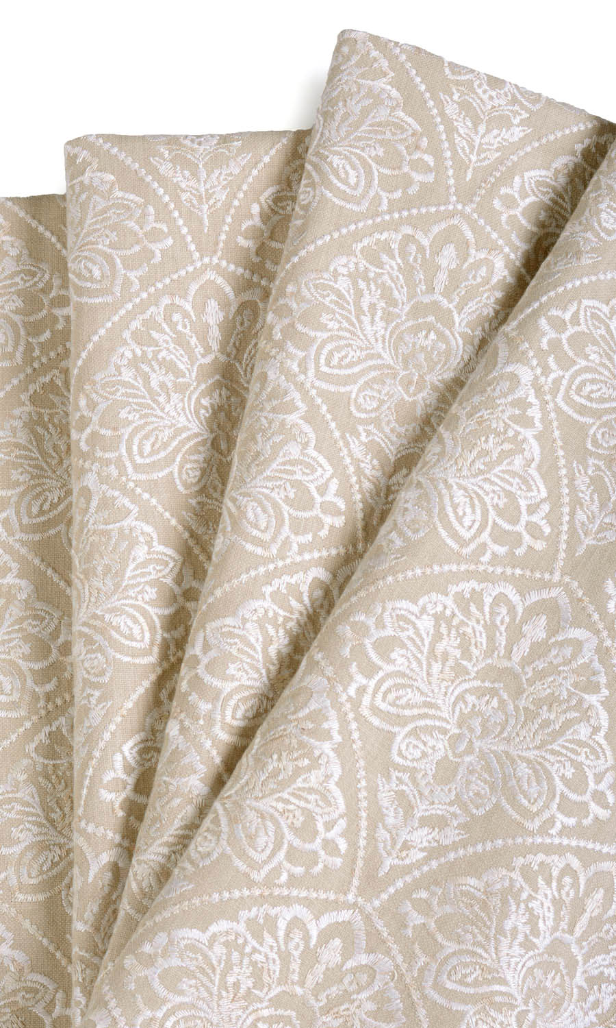 Embroidered Home Textile Fabric Material By the Metre (Oatmeal Beige/ White)