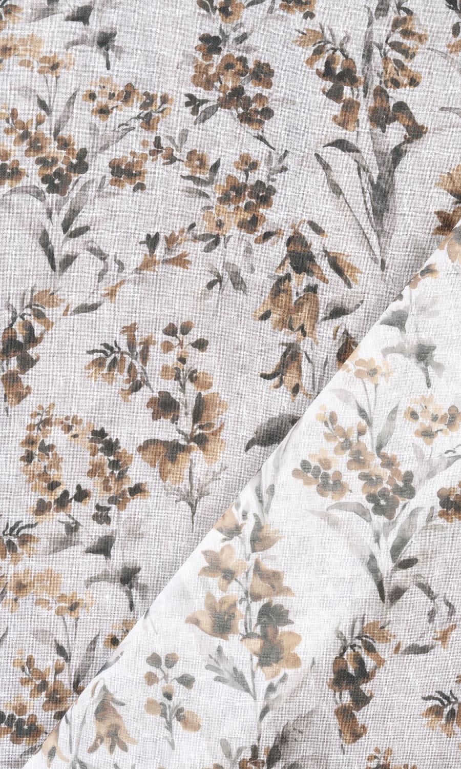 Sheer Floral Print Window Treatments Fabric Sample (Beige/ Brown)