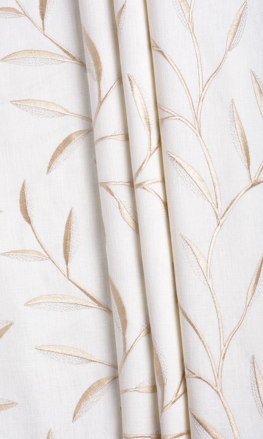 Floral Embroidery Fabric Sample for Curtains & Drapes (White/ Cream)