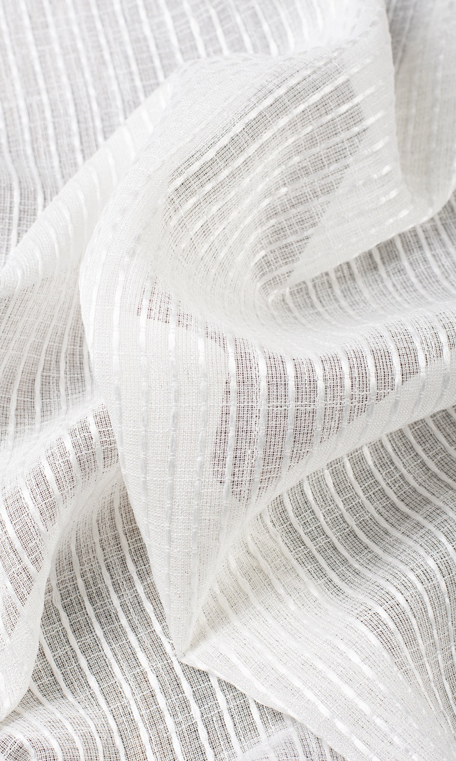 Embroidered Striped Sheer Window Treatments Fabric By the Metre (White)