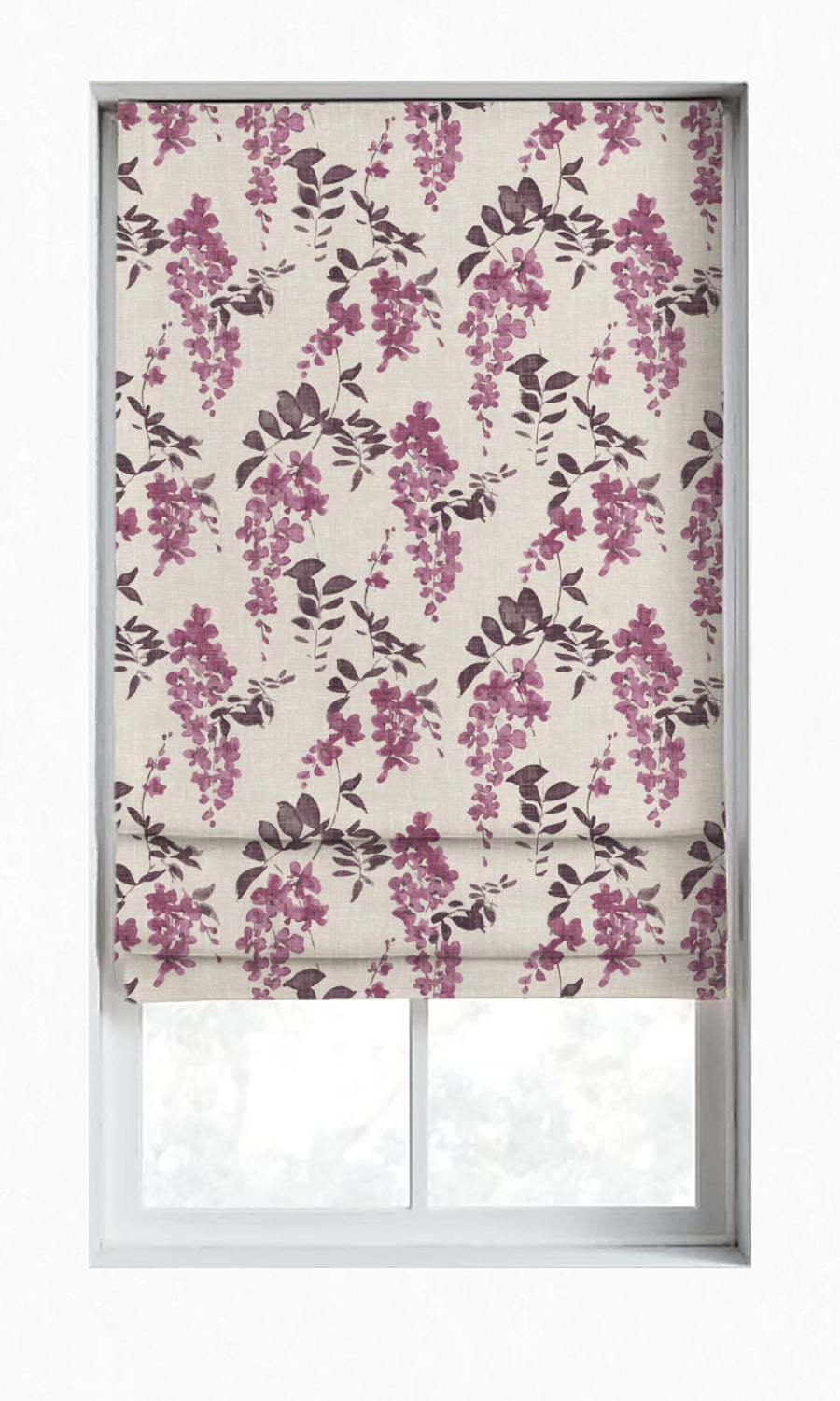 Dimout Floral Window Treatments Fabric By the Metre (Purple/ Grey)