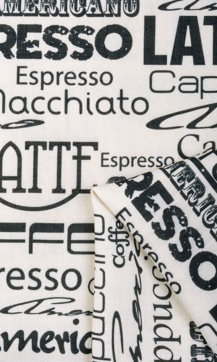 Coffee Theme Printed Home Textile Fabric Material Sample (White/ Black)