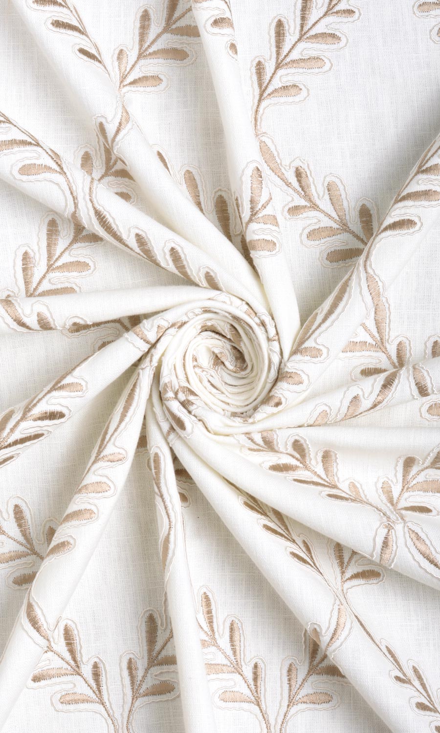 Poly-Linen Embroidered Fabric By the Metre for Curtains & Drapes (White/ Cream)