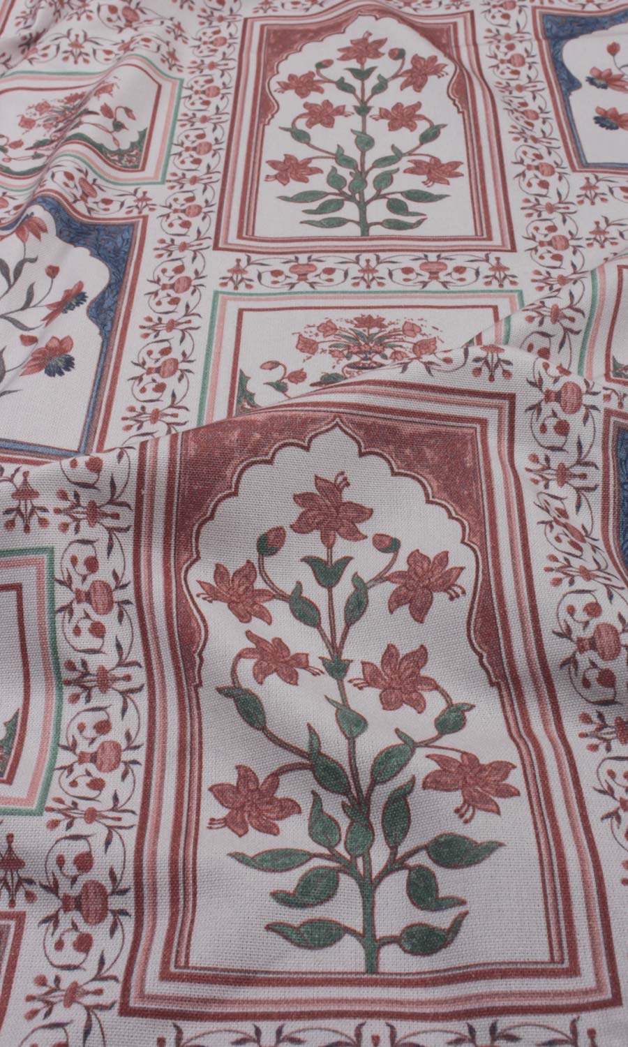 Floral Cotton Home Textile Fabric Material By the Metre (Blush Red/ Blue)