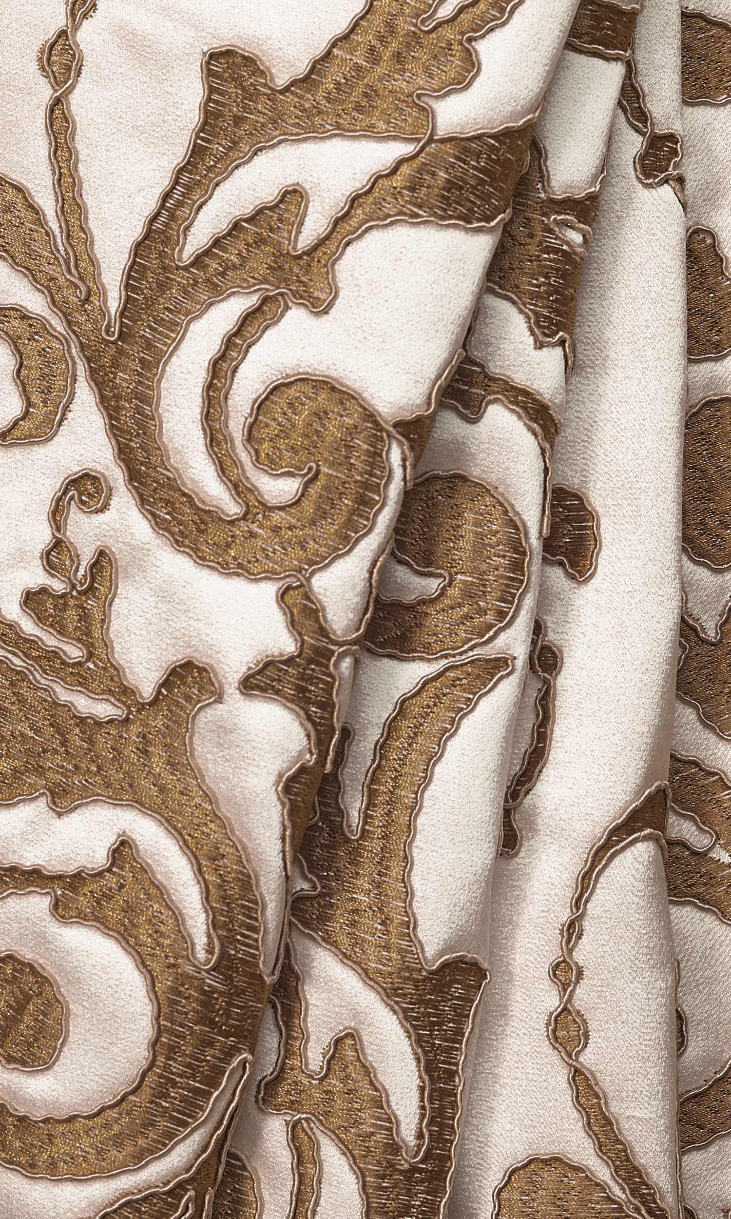 Damask Window Treatments Fabric By the Metre (White/ Brown)