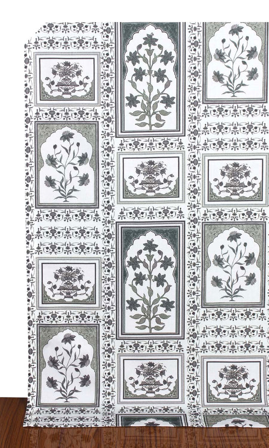 Floral Cotton Drapes (White/ Grey)