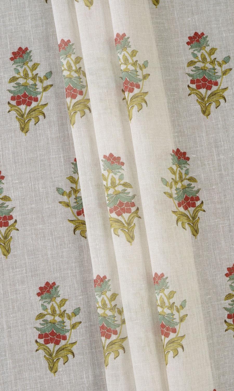 Sheer Floral Home Textile Fabric Material Sample (Cream/ Red/ Blue)