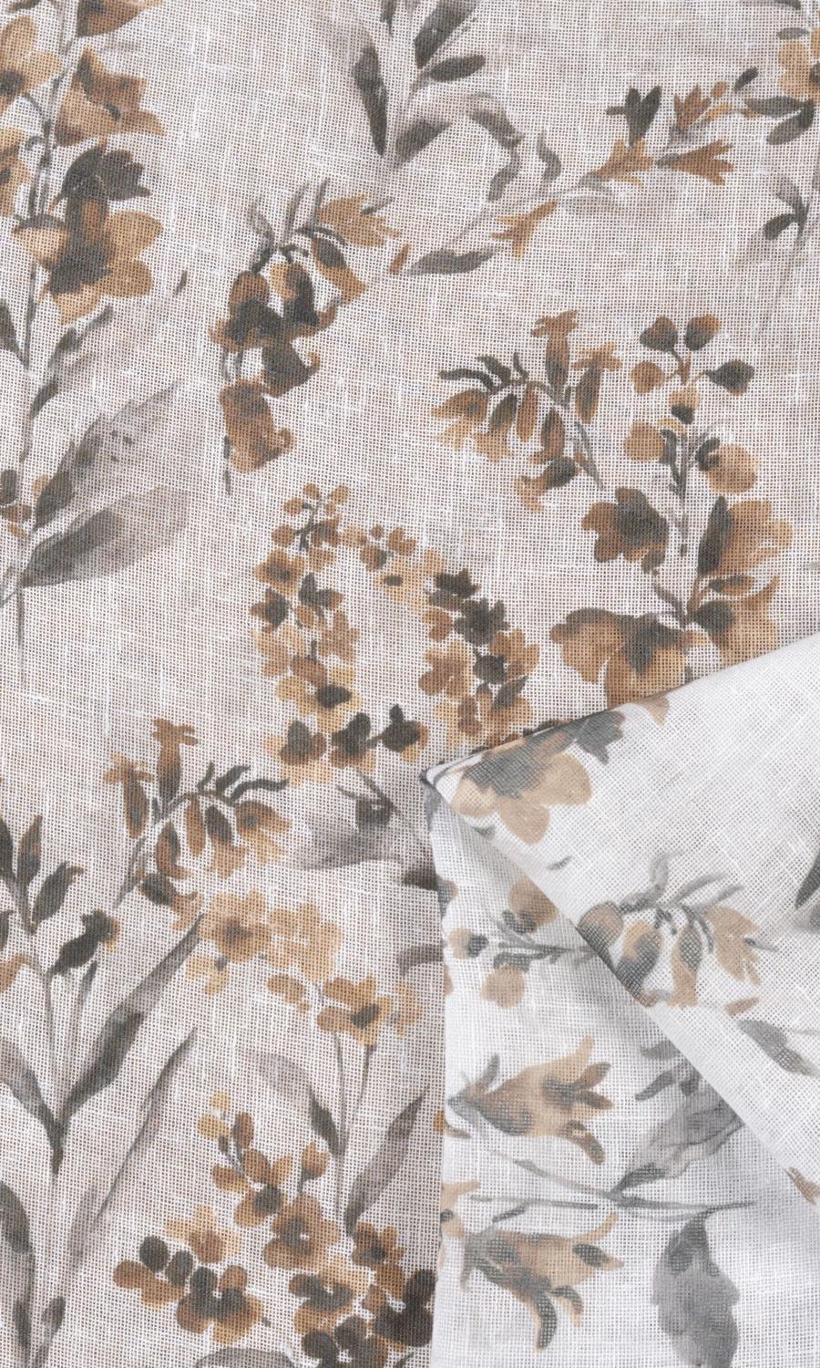 Sheer Floral Print Home Textile Fabric Material Sample (Beige/ Brown)