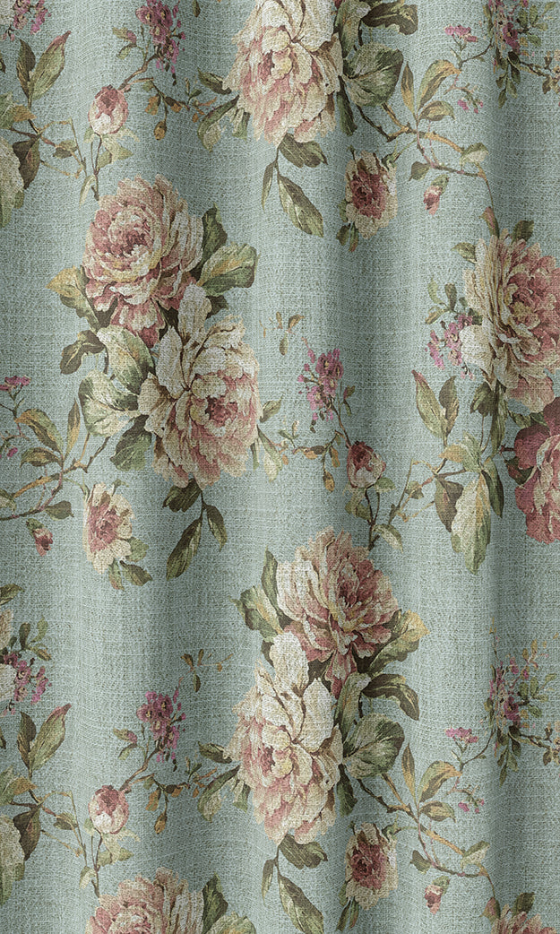 Country Floral Home Textile Fabric Material By the Metre (Blue/ Pink)