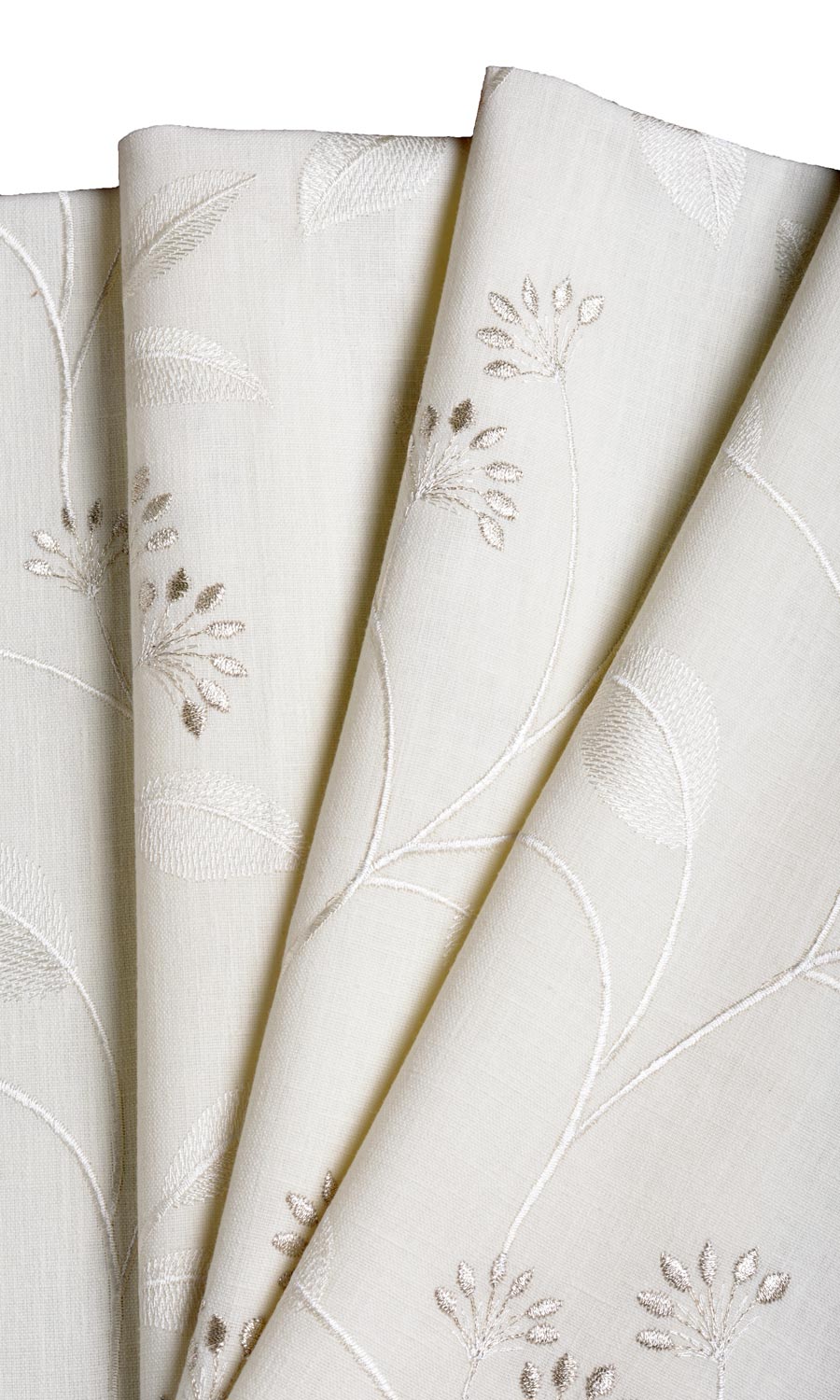 Floral Embroidery Fabric By the Metre for Curtains & Drapes (White/ Cream)