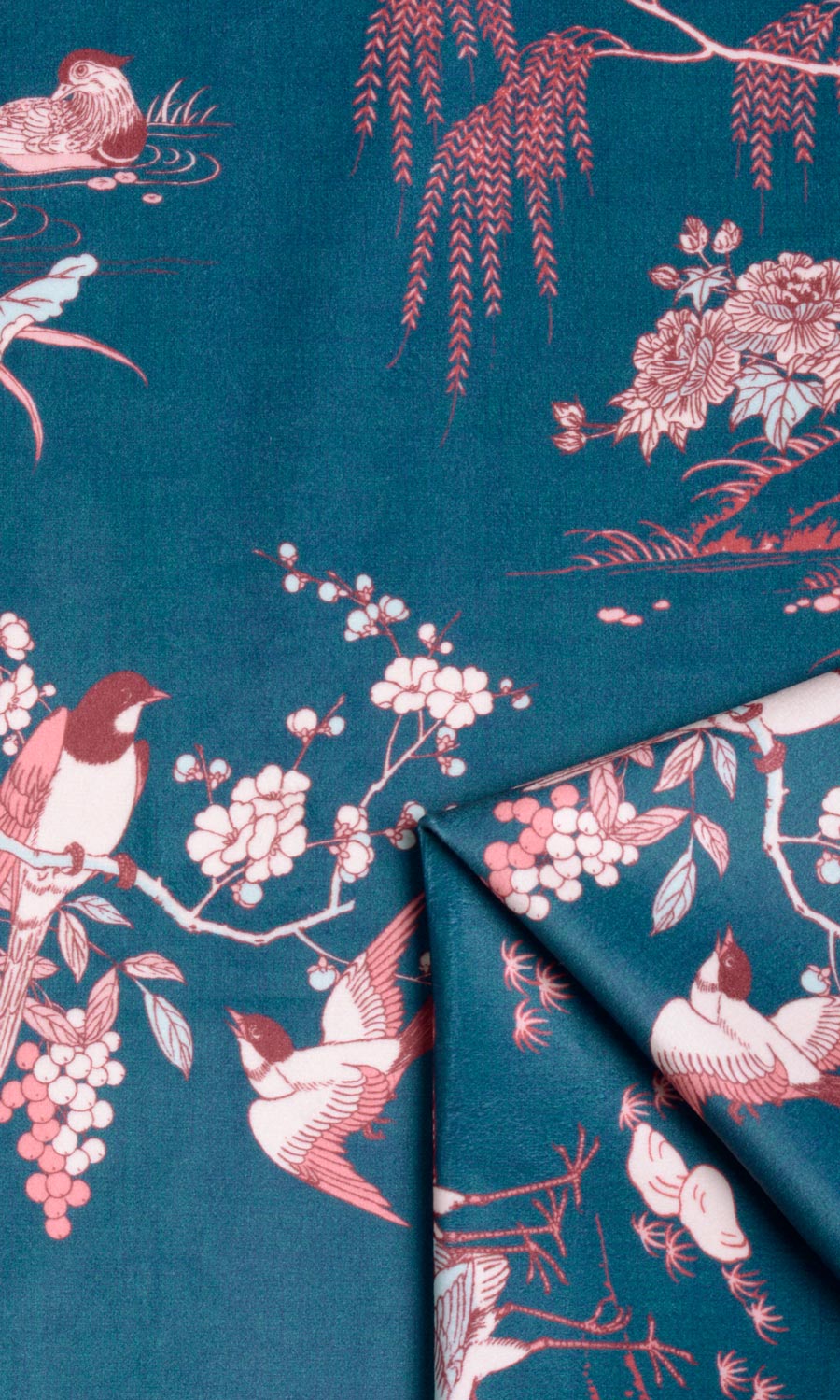 Chinoiserie Toile Velvet Free Fabric Material Sample (Blue/ Pink)