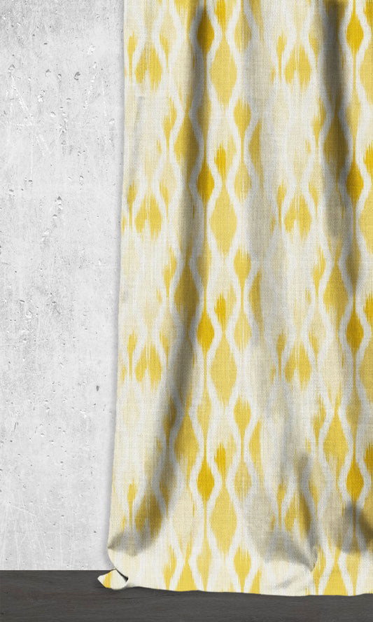 Ikat-Style Drapery (White/ Yellow)