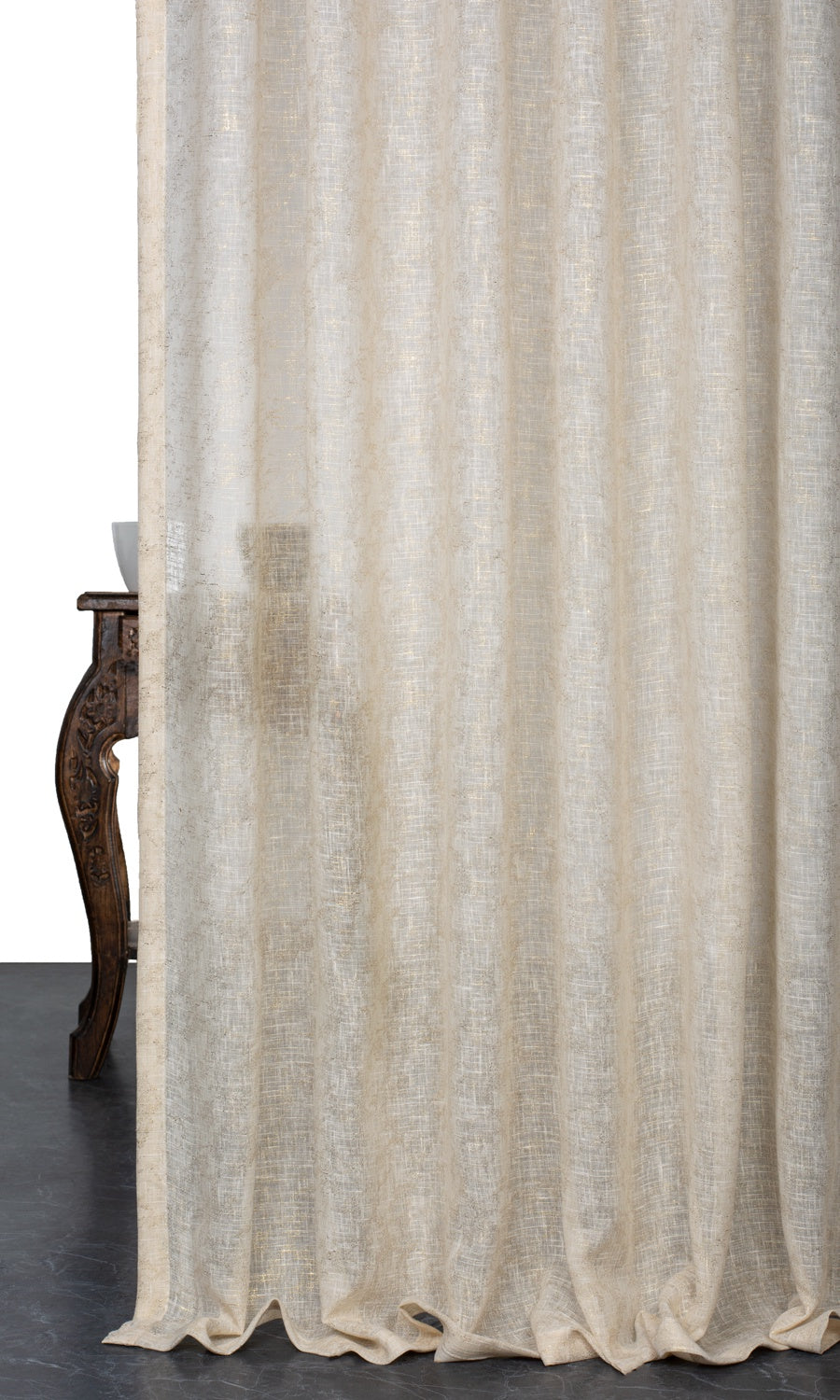 Metallic Accents Sheer Home Textile Fabric Material Sample (Beige)