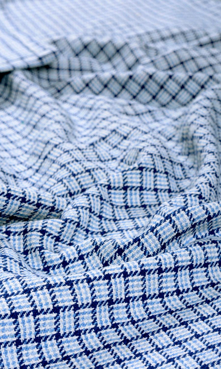 Basketweave Fabric By the Metre for Curtains & Drapes (Blue/ Sky Blue/ White)