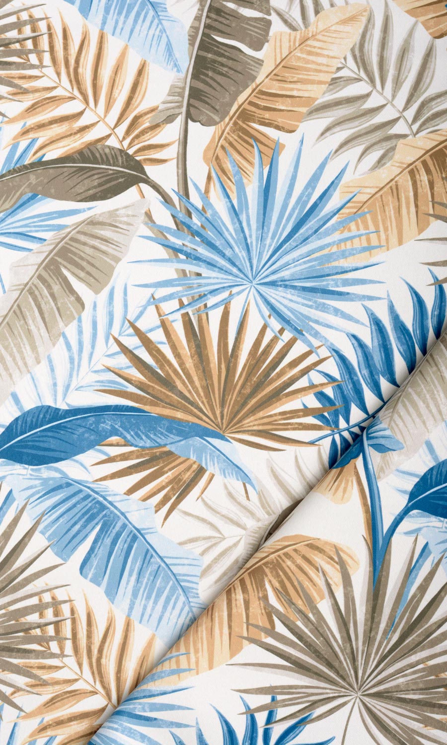 Botanical Floral Home Textile Fabric Material Sample (Blue/ Brown)