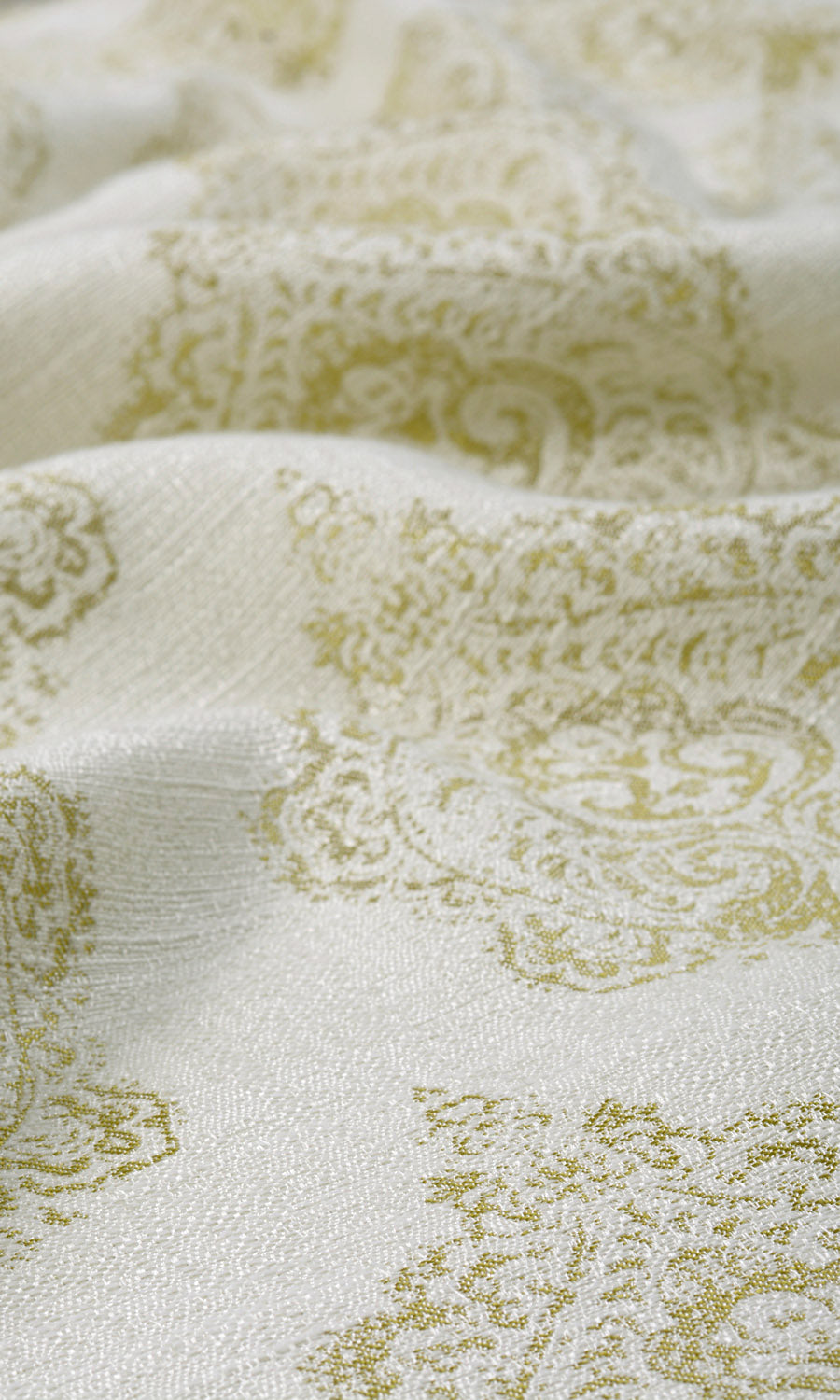 Patterned Fabric By the Metre for Curtains & Drapes (Off White/ Green)