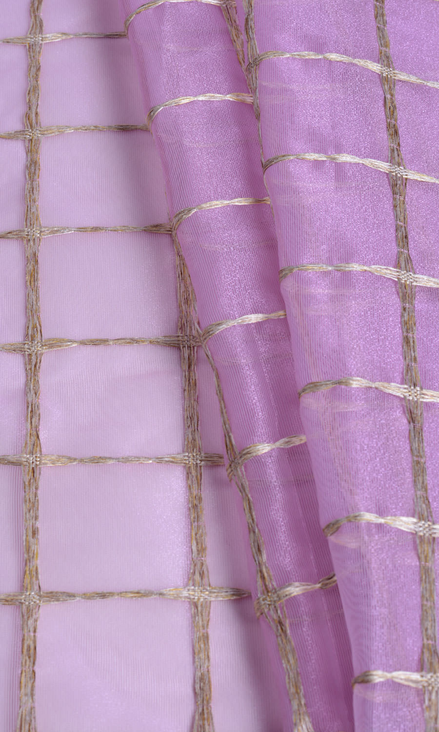 Embroidered Sheer Free Fabric Material Sample (Pink/ Gold)