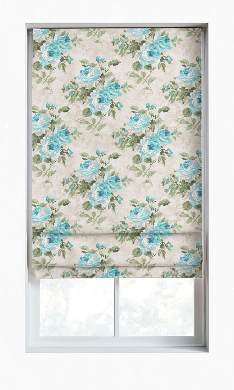 Floral Dimout Window Treatments Fabric Sample (Blue/ White/ Green)