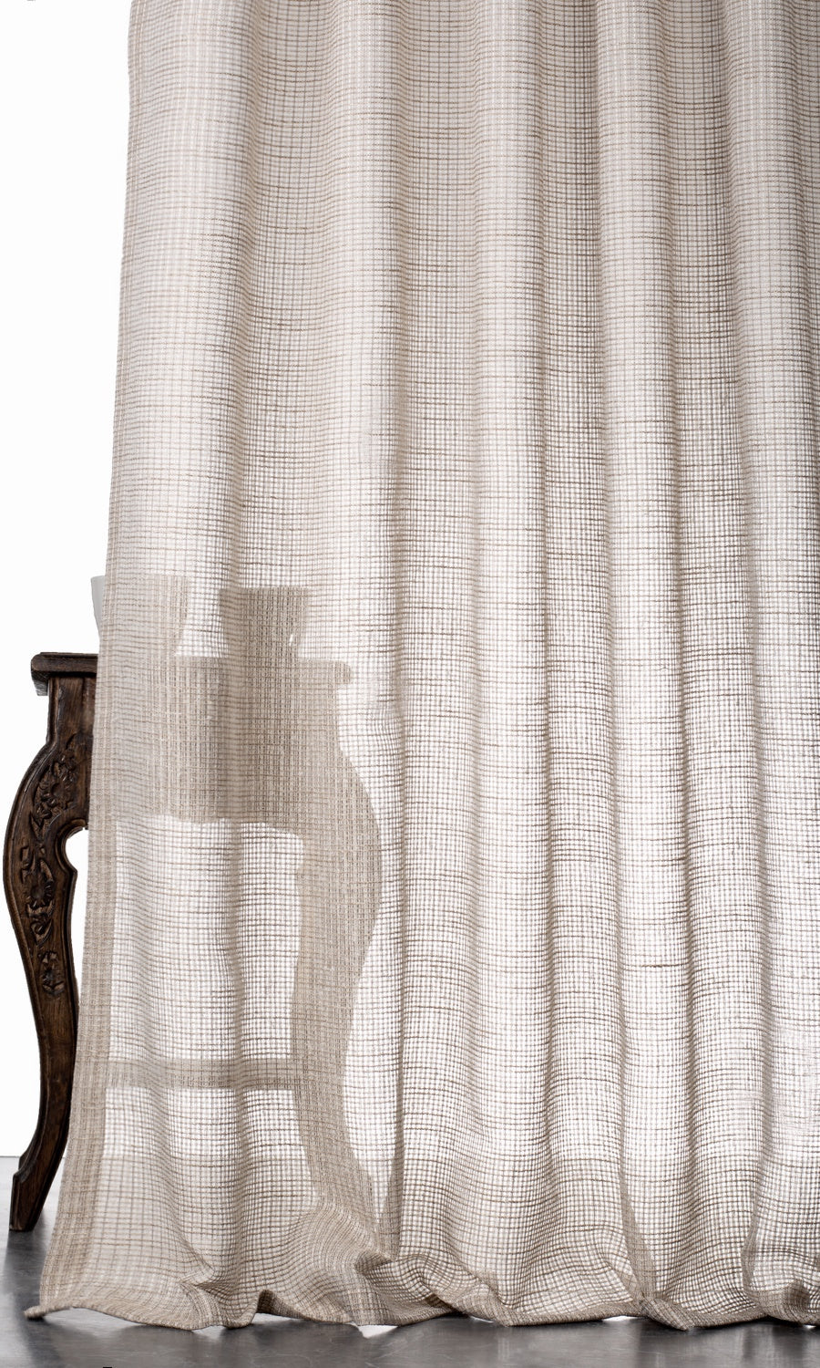 Checkered Sheer Window Treatments Fabric By the Metre (Beige/ Brown)