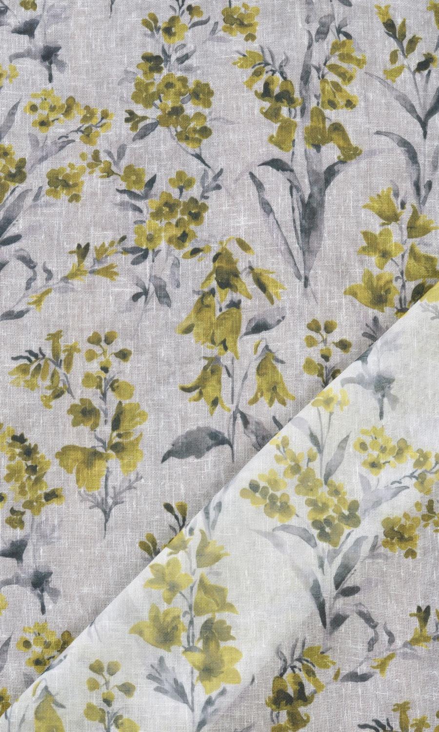 Sheer Floral Print Window Treatments Fabric Sample (Yellow/ Gray)