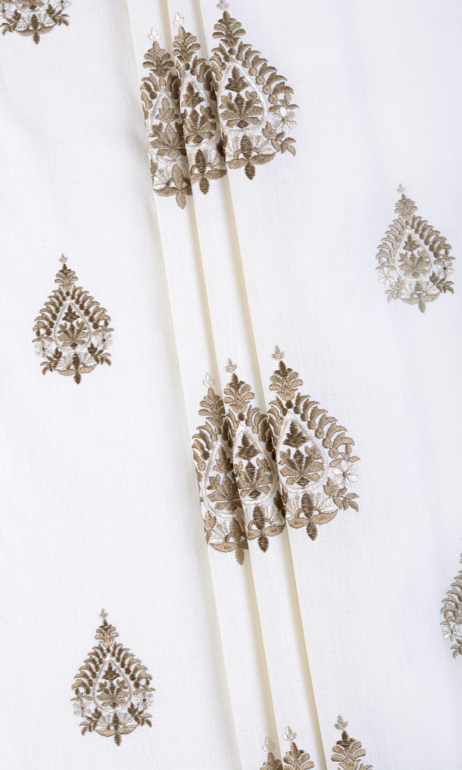 Damask Embroidery Home Textile Fabric Material By the Metre (Off White/ Coffee Brown)