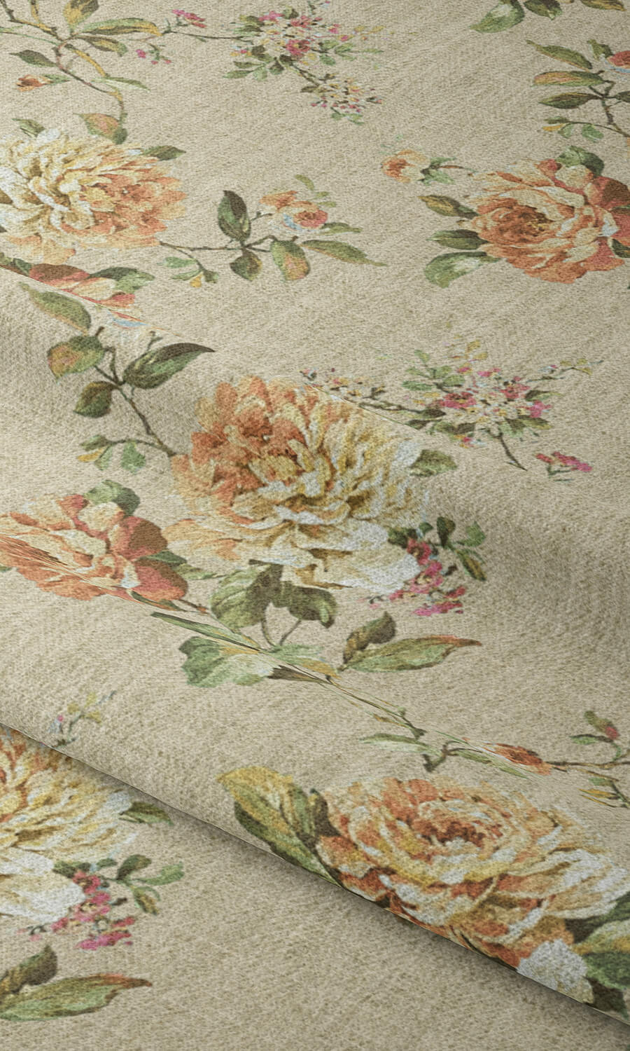 Country Floral Fabric Material By the Metre (Yellow/ Orange)