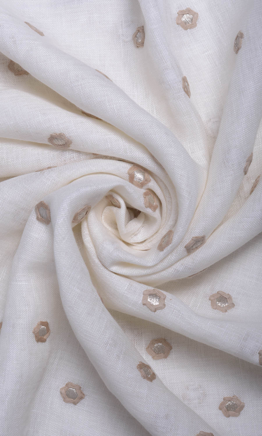 Embroidered Linen Home Textile Fabric Material By the Metre (Cream/ Beige)