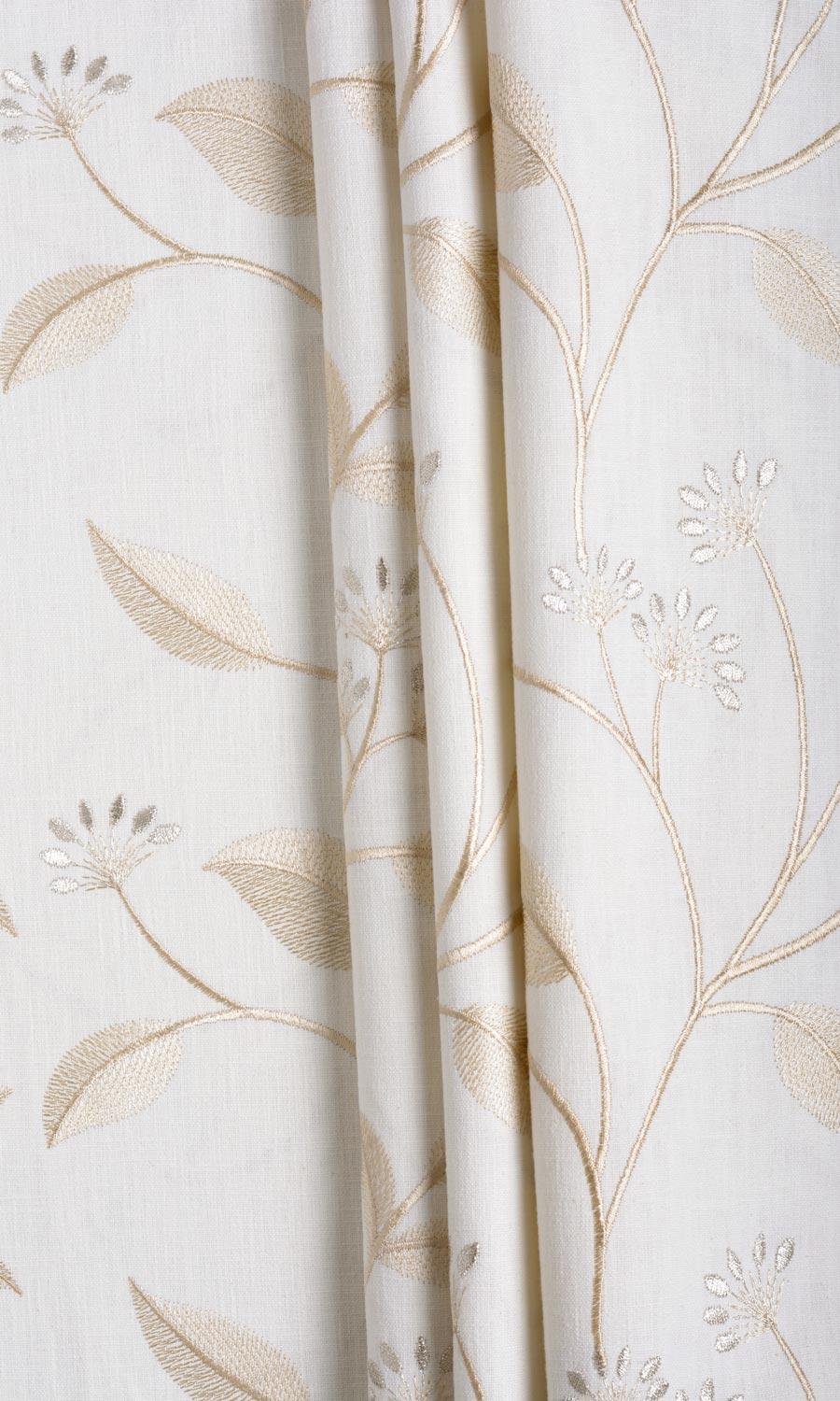 Floral Embroidery Fabric Sample for Curtains & Drapes (White/ Cream)
