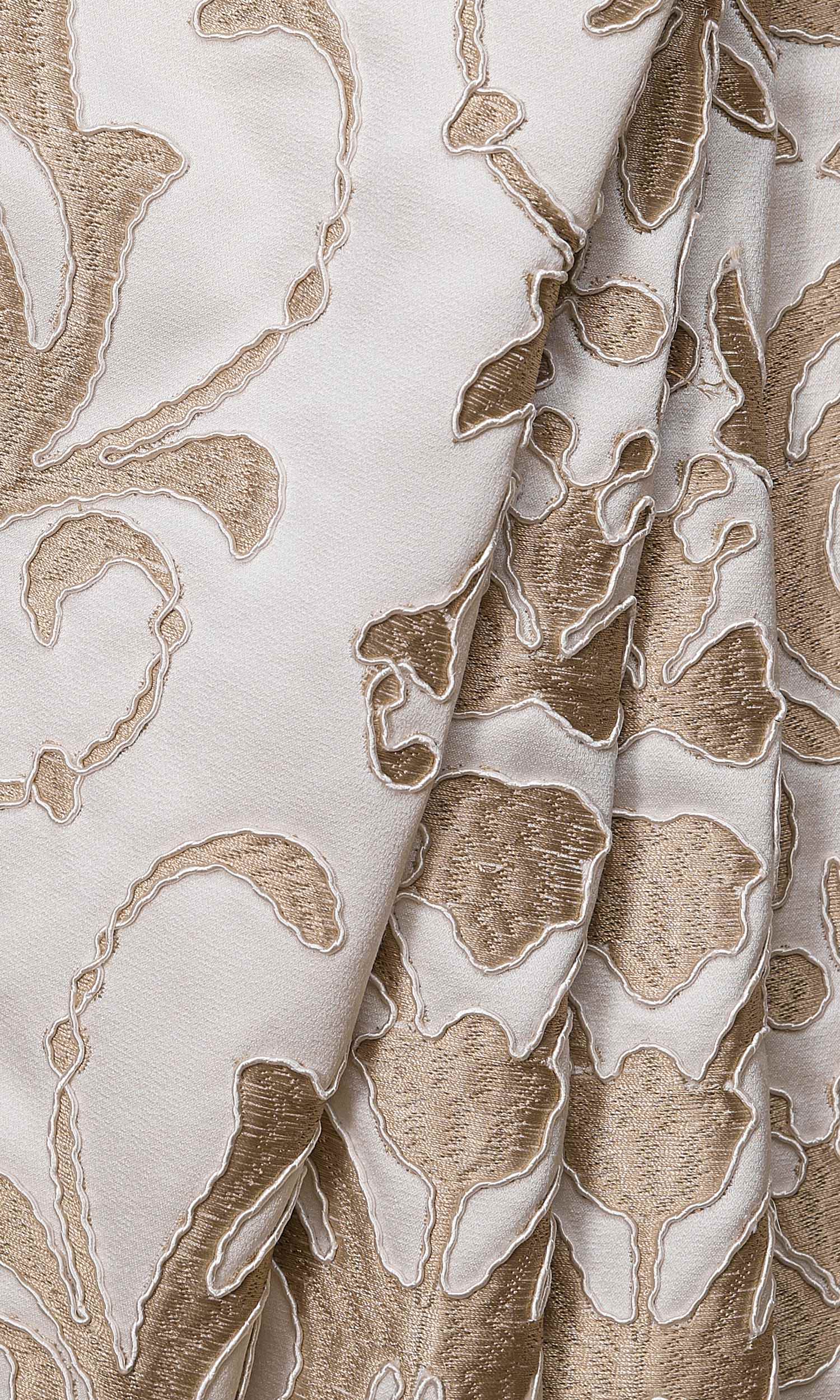 Damask Window Treatments Fabric By the Metre (Golden/ White)