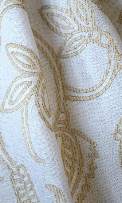 Floral Embroidered Linen Drapery (White/ Ivory)
