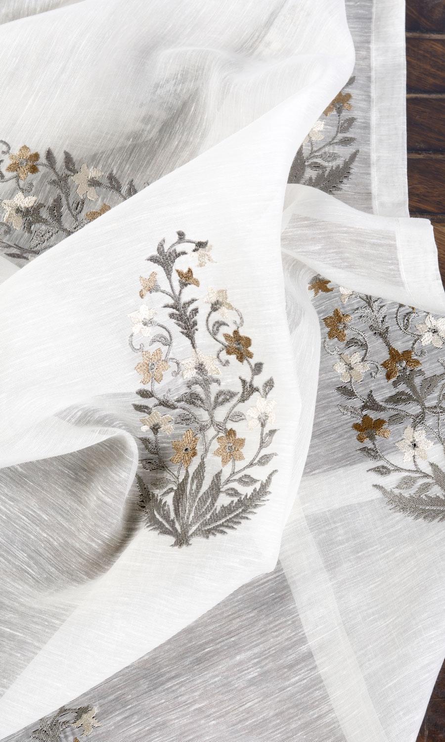 Floral Sheer Fabric Material By the Metre (White/ Grey/ Brown)