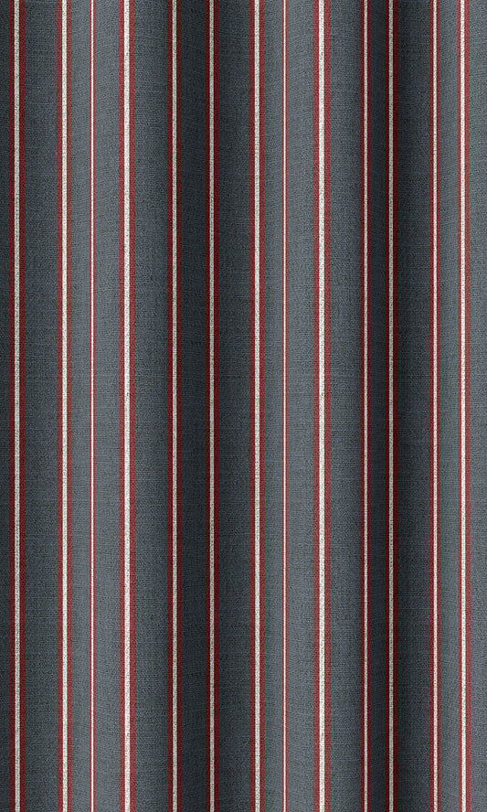 Striped Print Home Décor Fabric By the Metre (Slate Grey/ Red)
