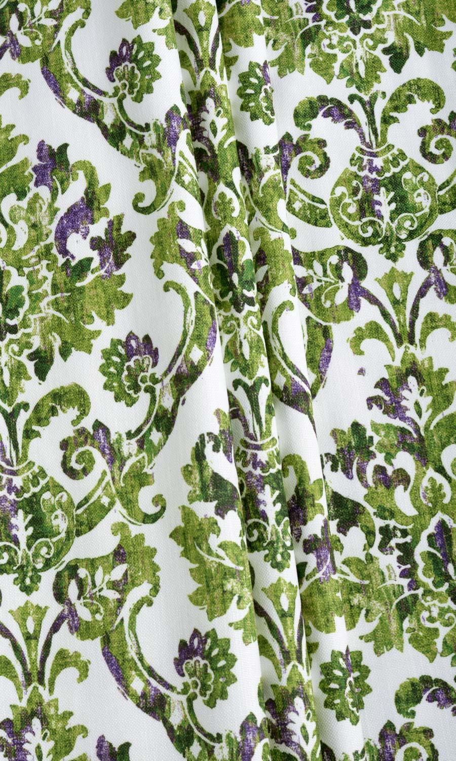 Damask Patterned Fabric Material By the Metre (Green/ Purple)