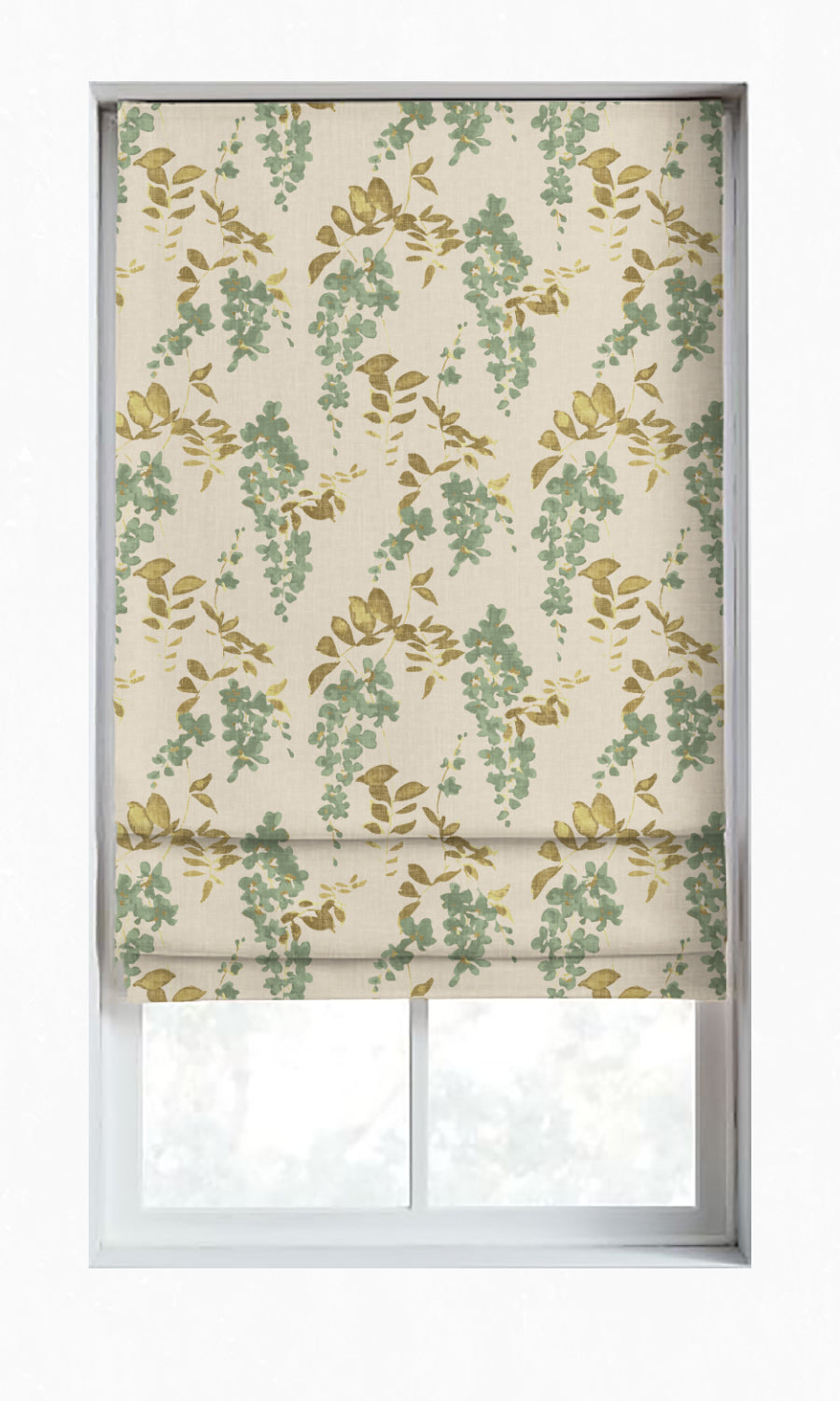 Dimout Floral Window Treatments Fabric By the Metre (Green/ Grey)