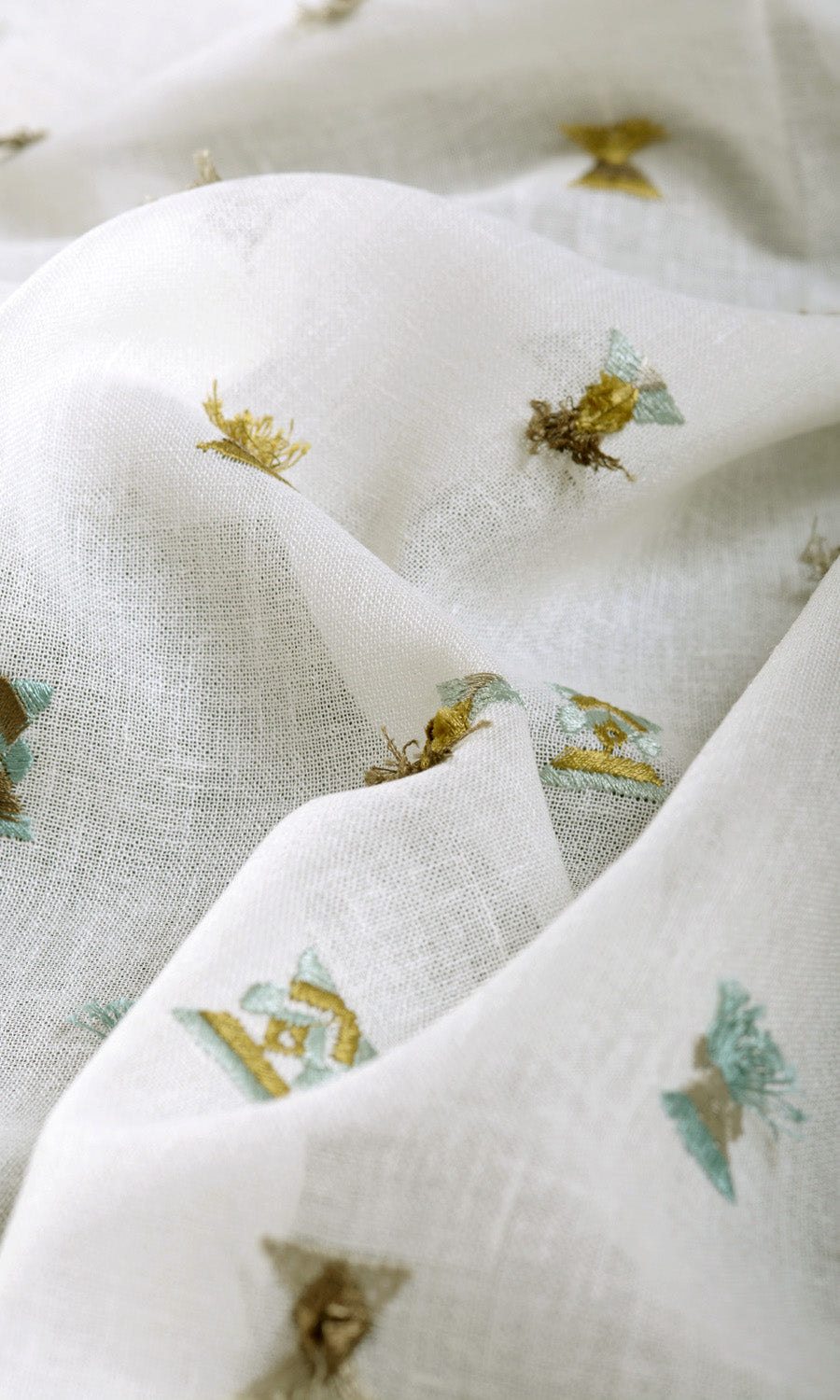 Semi Sheer Fabric By the Metre for Curtains & Drapes (Teal/ Yellow/ White)