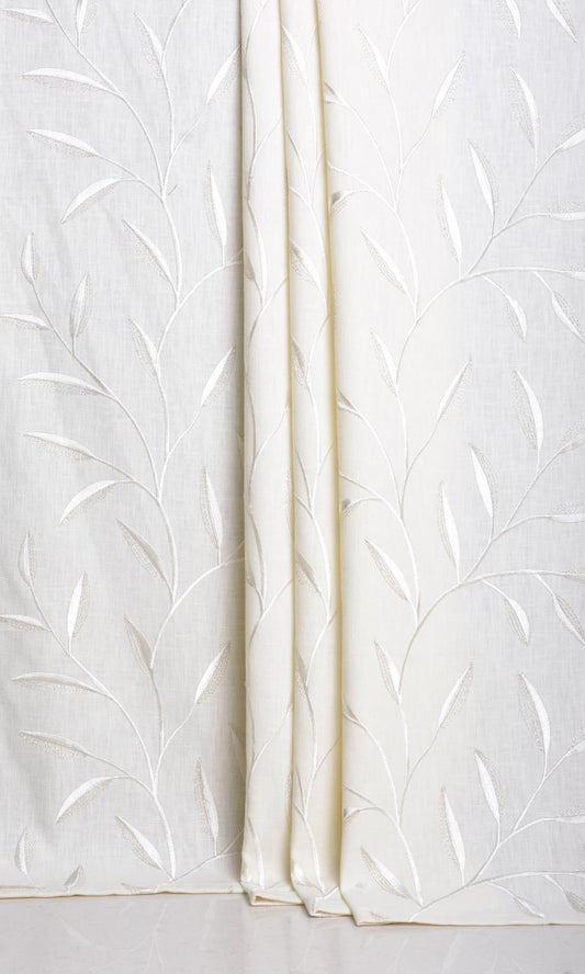Floral Embroidery Home Décor Fabric By the Metre (White/ Cream)
