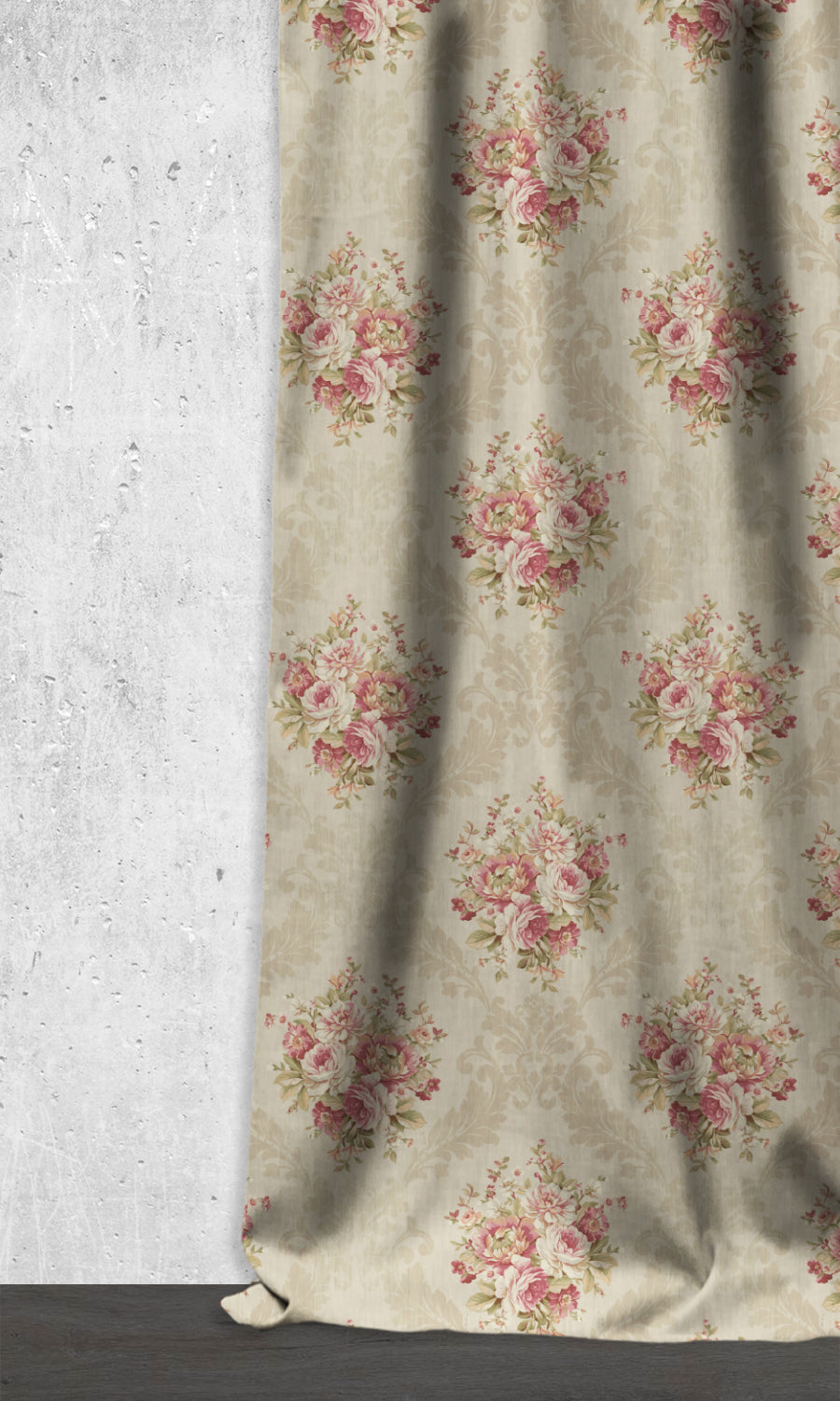 Dimout Floral Home Décor Fabric Sample (Pink/ Creamy-Beige)