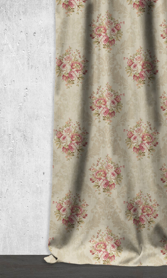 Dimout Floral Home Décor Fabric Sample (Pink/ Creamy-Beige)