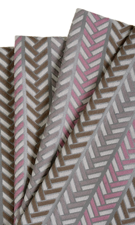 Herringbone Home Décor Fabric Sample (Pink/ Grey/ Brown)