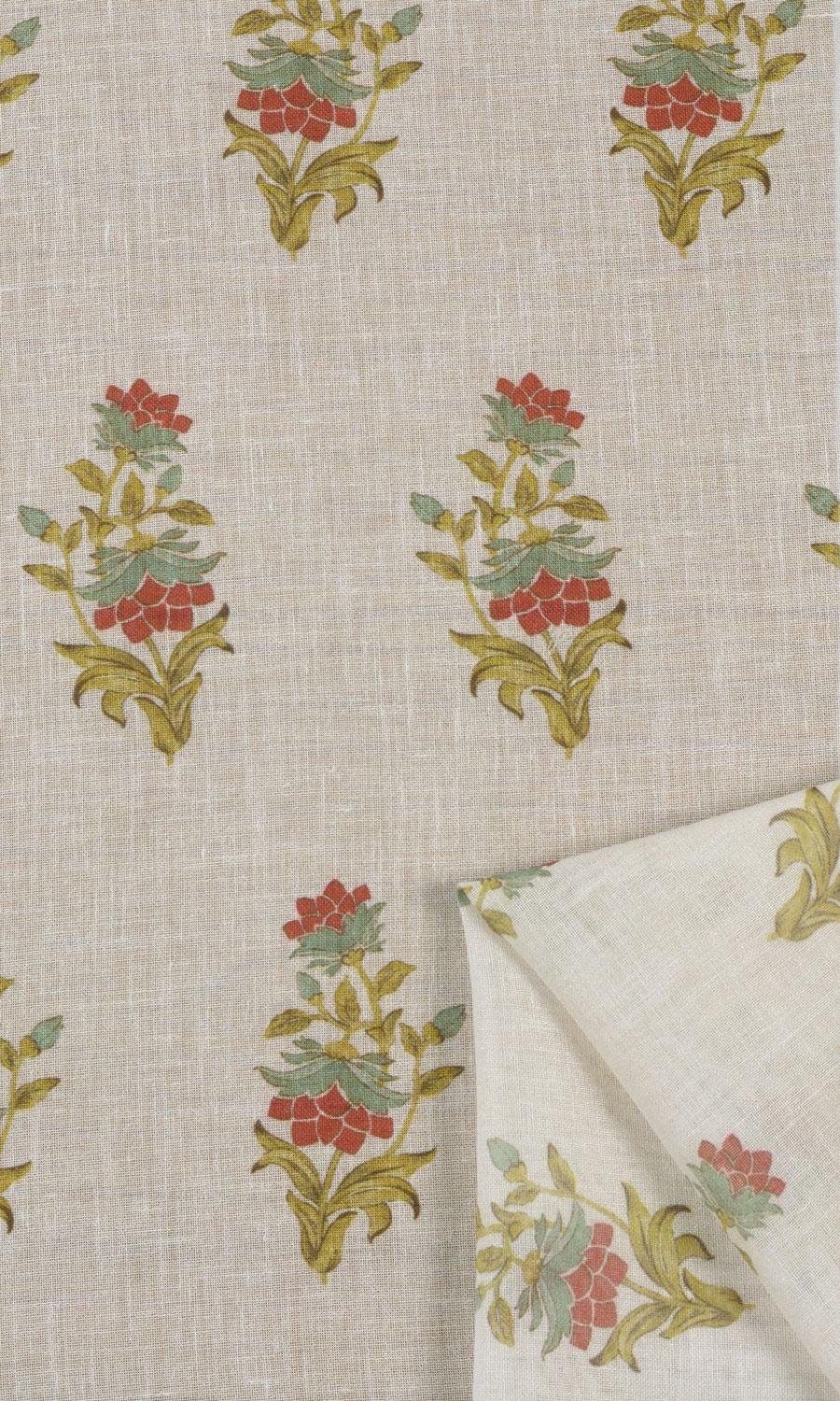 Sheer Floral Window Treatments Fabric Sample (Cream/ Red/ Blue)